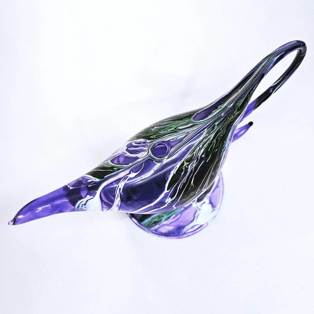 Artisan Genie Lamp Glass Purple Green Swirl Hand Blown Art Decor New Oil Lantern
